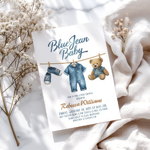 Western Clothesline Denim Blue Jean Baby Shower Invitation