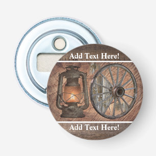 Western Coal Oil Lamp And Wagon Wheel Bottle Opener