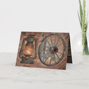 Western Coal Oil Lamp And Wagon Wheel Card