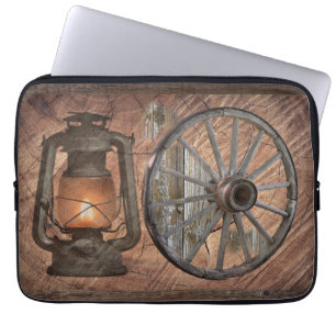 Western Coal Oil Lamp And Wagon Wheel Laptop Sleeve