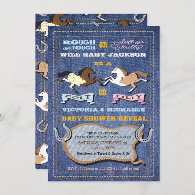 Western Colt or Filly Gender Reveal Baby Shower Invitation (Front/Back)