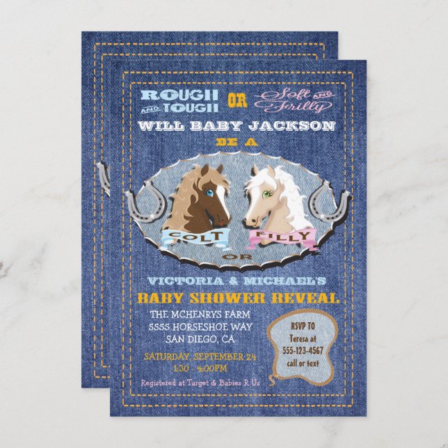 Western Colt or Filly Gender Reveal Baby Shower Invitation (Front/Back)