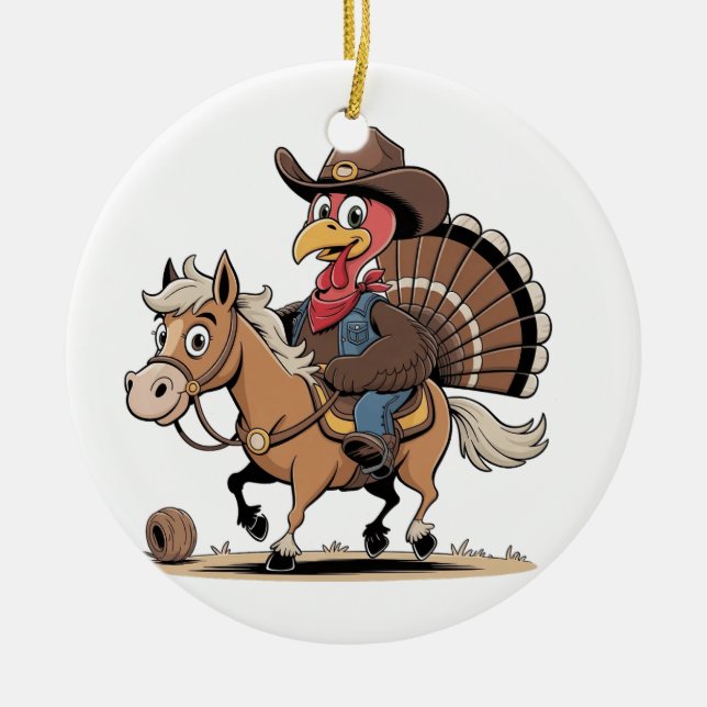 Western Cooked Turkey Thanksgiving Cowboy Cowgirl  Ceramic Ornament (Front)