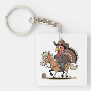 Western Cooked Turkey Thanksgiving Cowboy Cowgirl Key Ring