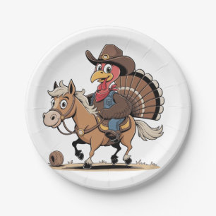 Western Cooked Turkey Thanksgiving Cowboy Cowgirl  Paper Plate