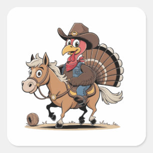 Western Cooked Turkey Thanksgiving Cowboy Cowgirl  Square Sticker