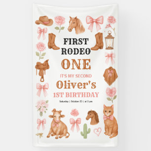 Western Coquette Cowgirl 1st Birthday Cute Pink Banner