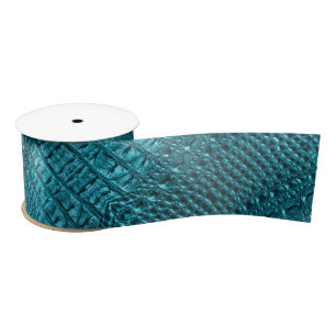 Western Country  Aligator Print Turquoise Blue  Satin Ribbon