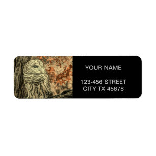 western country autumn leaves oak tree white owl return address label