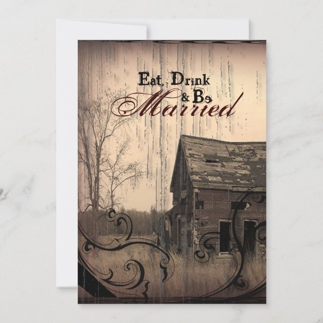 Western Country Barn Wedding Rehearsal Dinner Invitation (Back)