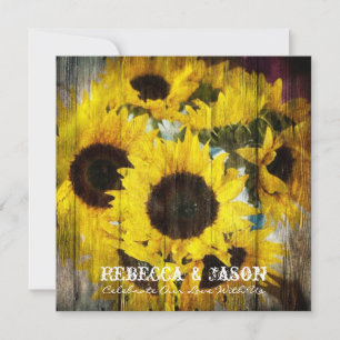 western country barn wood yellow sunflower wedding invitation