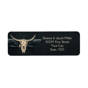 Western Country Beige Gray Rustic Bull Cow Skull Return Address Label