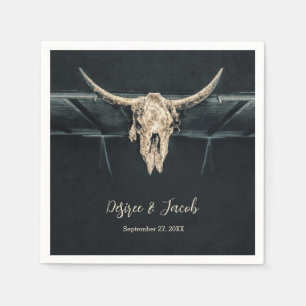 Western Country Beige Grey Rustic Bull Cow Skull Napkin