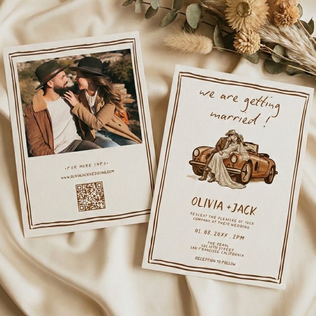 Western Country Boho Photo QR Code Wedding   Invitation (Creator Uploaded)