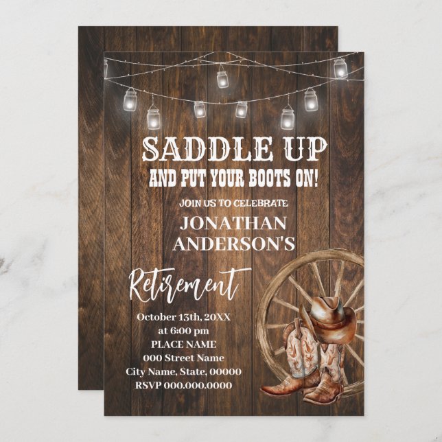 Western Country Boots Retirement Celebration Invitation (Front/Back)