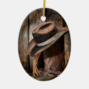 western country brown barn wood cowboy boots ceramic ornament