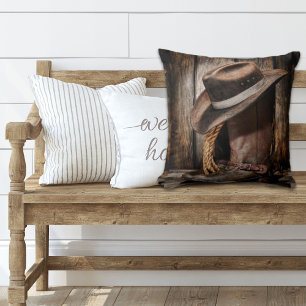 western country brown barn wood cowboy boots cushion