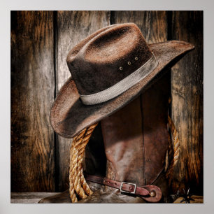 western country brown barn wood cowboy boots poster