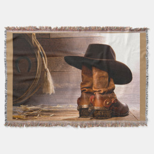 western country brown barn wood cowboy boots throw blanket