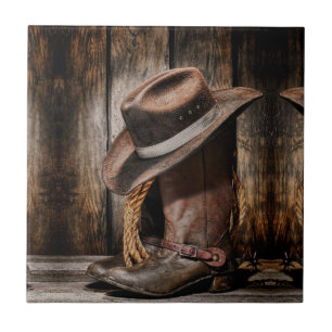 western country brown barn wood cowboy boots tile