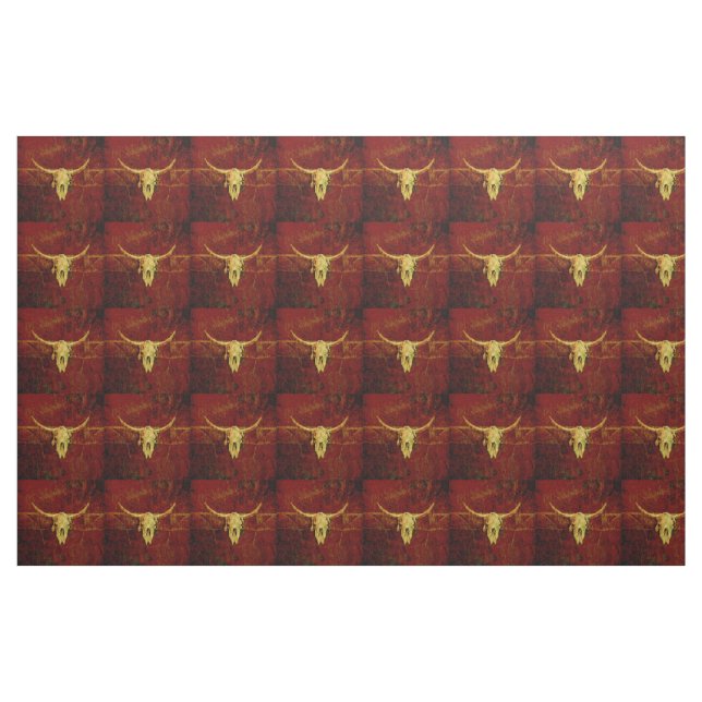 Western Country Brown Rustic Pattern Bull Skull Fabric (Fat Quarter)
