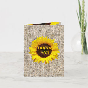 Western Country Burlap Sunflower Wedding thank you Card