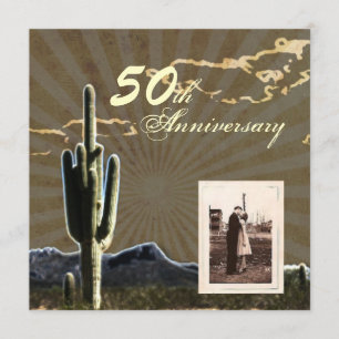 western country cactus 50th wedding anniversary invitation