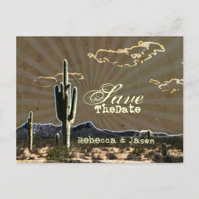 western country cactus wedding save the date announcement postcard (Front)