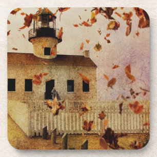 Western Country Church Chapel Fall Autumn leaves Coaster
