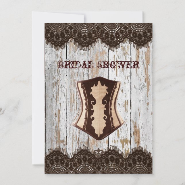Western country corset steampunk bridal shower invitation (Front)
