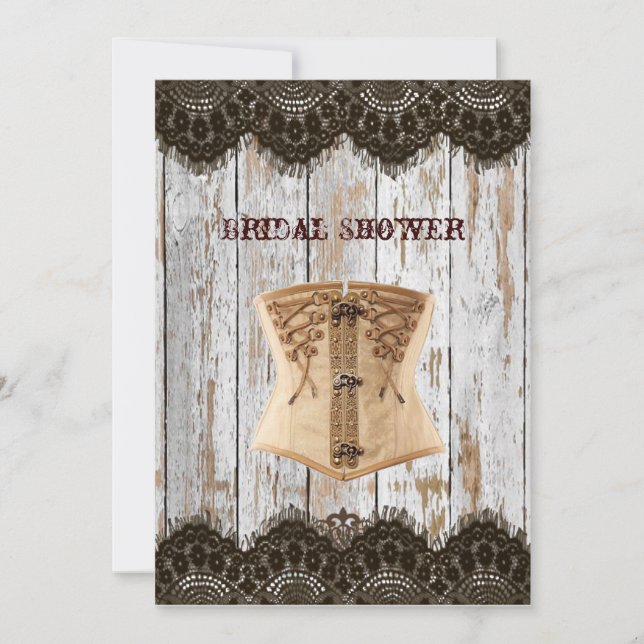 Western country corset steampunk bridal shower invitation (Front)