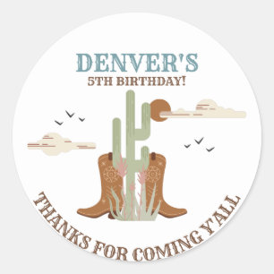 Western Country Cowboy Birthday Thank You Favour Classic Round Sticker
