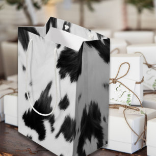 Western Country Cowboy Black White Cow Print Medium Gift Bag