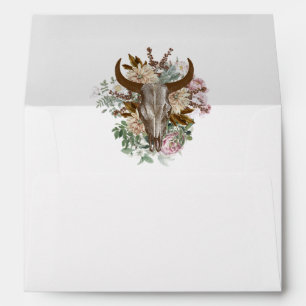Western Country Cowboy Boho Cow Skull Wedding Envelope