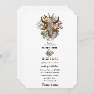 Western Country Cowboy Boho Cow Skull Wedding Invitation