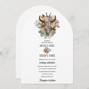 Western Country Cowboy Boho Cow Skull Wedding Invitation