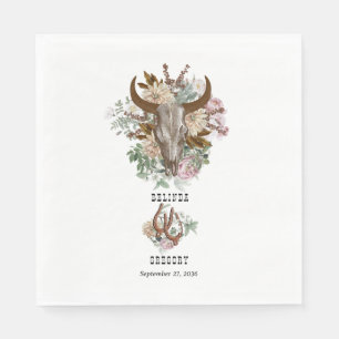 Western Country Cowboy Boho Cow Skull Wedding Napkin