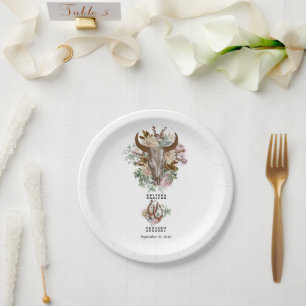 Western Country Cowboy Boho Cow Skull Wedding Paper Plate