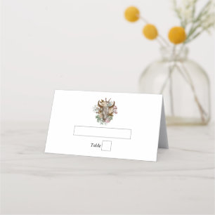 Western Country Cowboy Boho Cow Skull Wedding Place Card