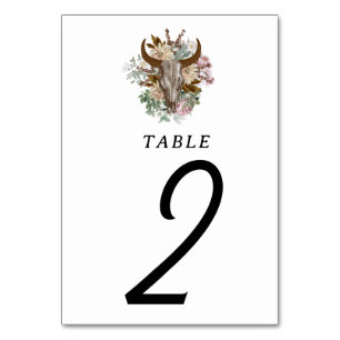 Western Country Cowboy Boho Cow Skull Wedding Table Number