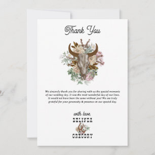 Western Country Cowboy Boho Cow Skull Wedding Thank You Card