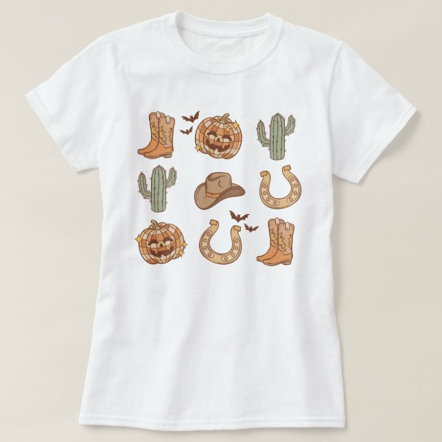 Western Country Cowboy Boot Pumpkin Halloween T-Shirt (Design Front)