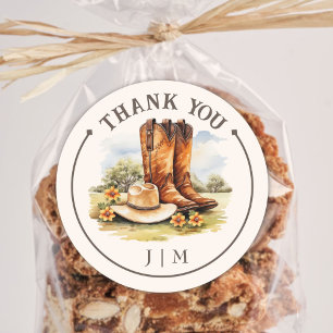 Western Country Cowboy Boots Rustic Wedding Classic Round Sticker