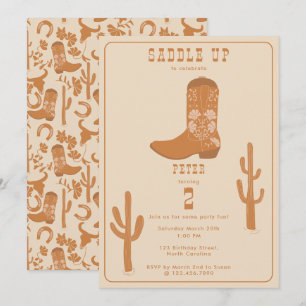 Western Country Cowboy Boots Saddle Up Birthday Invitation
