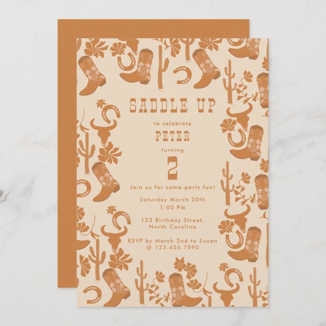 Western Country Cowboy Boots Saddle Up Birthday Invitation (Front/Back)