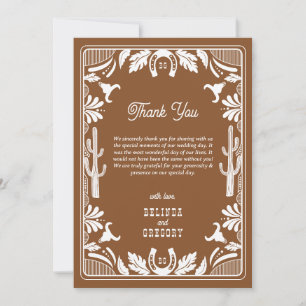 Western Country Cowboy Rustic Wedding Brown Thank You Card
