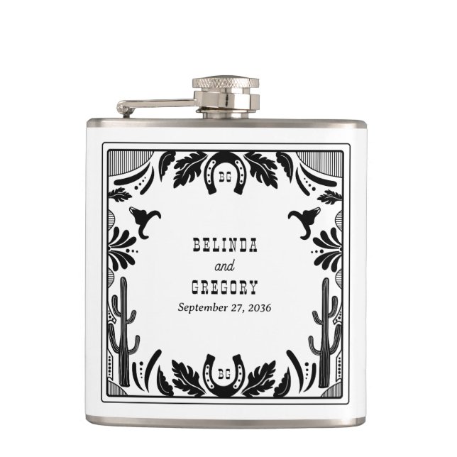 Western Country Cowboy Rustic Wedding  Hip Flask (Front)
