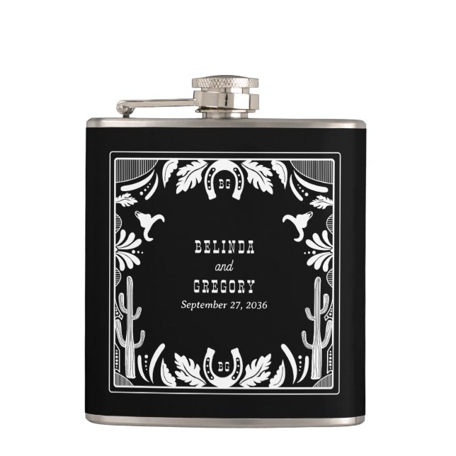 Western Country Cowboy Rustic Wedding  Hip Flask (Front)