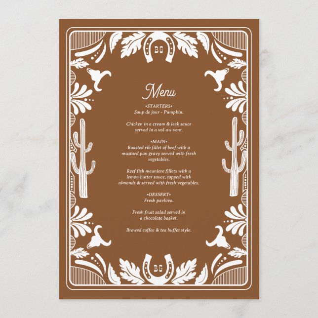 Western Country Cowboy Rustic Wedding Menu (Front)