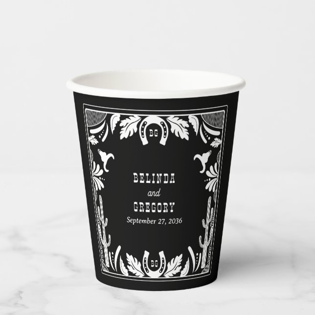 Western Country Cowboy Rustic Wedding Paper Cups (Front)